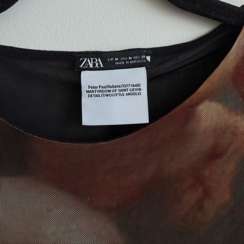 Zara Rubens Angel Art Print Mesh Maxi Dress Size M - Picture 4 of 6